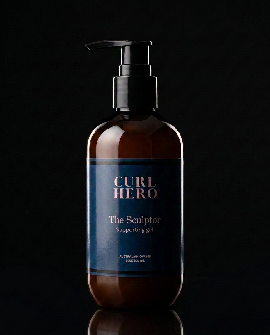 Curl Hero The Sculptor, Supporting gel, on a black studio backdrop